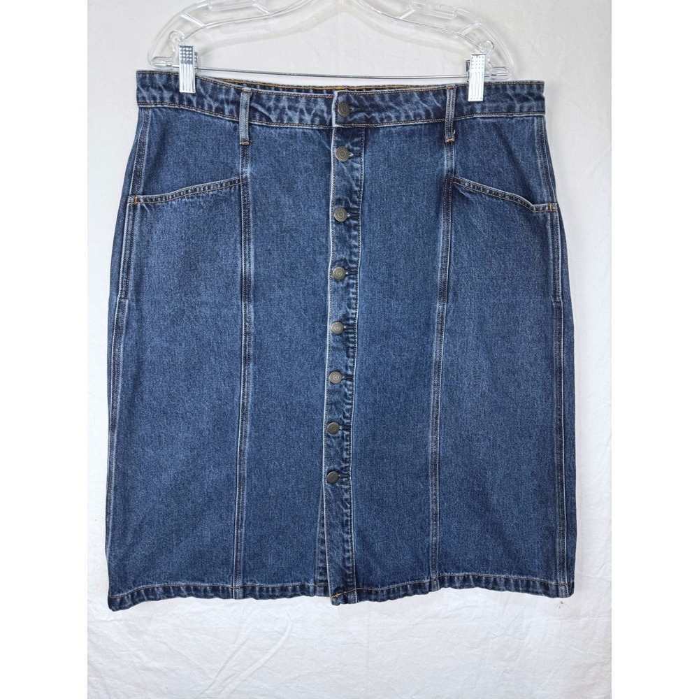 Old Navy Womens Blue Denim Button Front A-Line Knee Length Skirt Size 16 - Picture 4 of 5